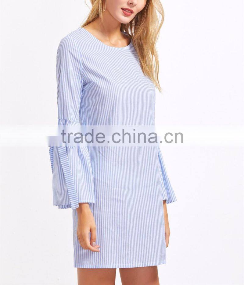 New Arrival 2017 Fashion Striped Long Sleeve Comfortable Cotton fitted Casual Shirt Dress