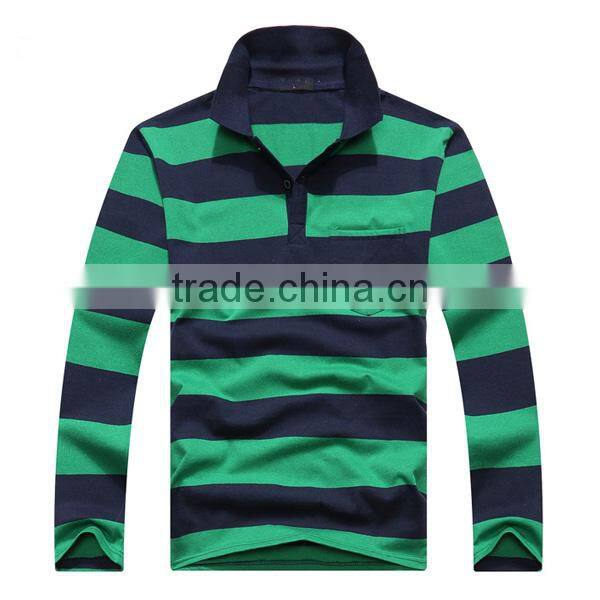 2016 black and white horizontal bands hot sale long sleeve men's polo shirt
