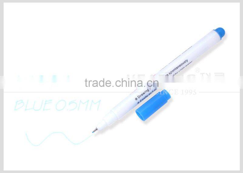 kearing brand non toxic ink based blue color 0.5mm thinner tip water erasable marking pen for fashion design #WB05
