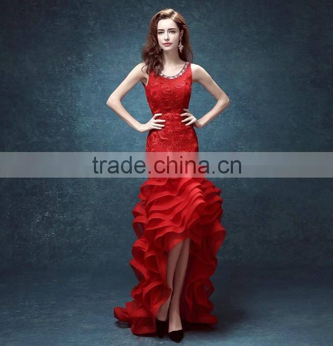sexy formal beaded red nighty short evening dress with a train