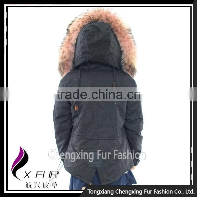 CX-G-P-01B Chinese Wholesale Genuine Fox Fur Lining Raccoon Fur Collar Fur Jacket
