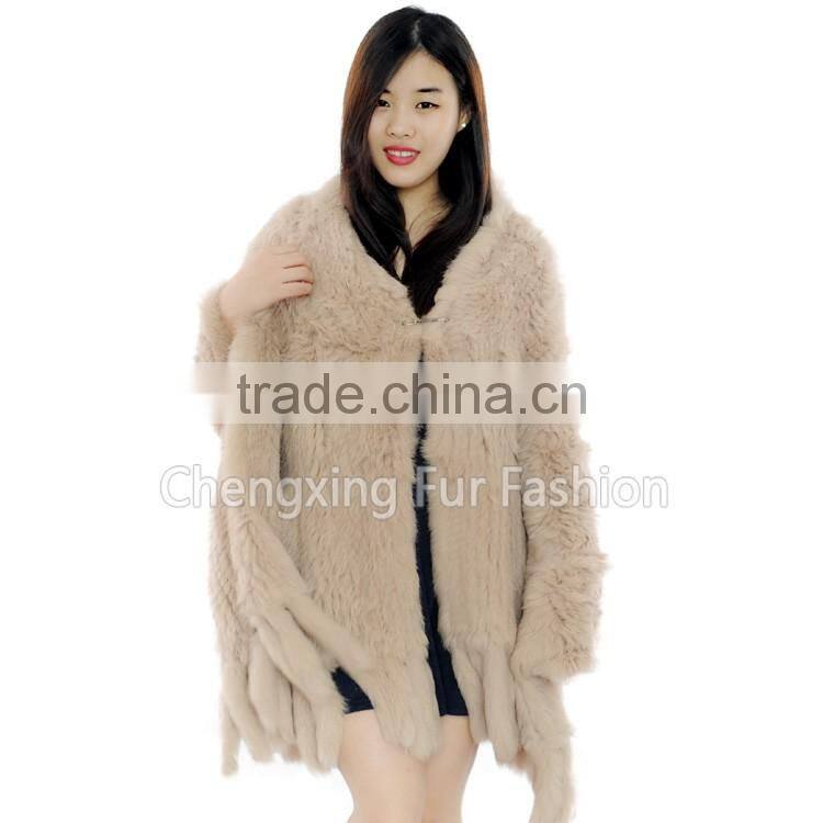 CX-B-14 Women Fashion Fur Strips Knitted Genuine Rabbit Fur Stoles And Shawls