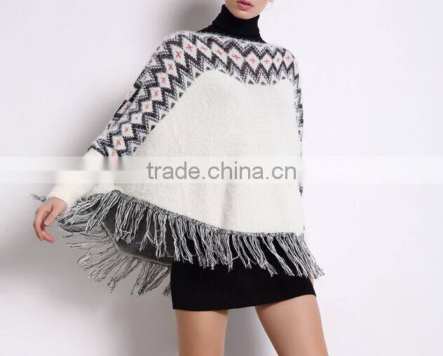 zigzag pattern fringed new deisgn women poncho sweater
