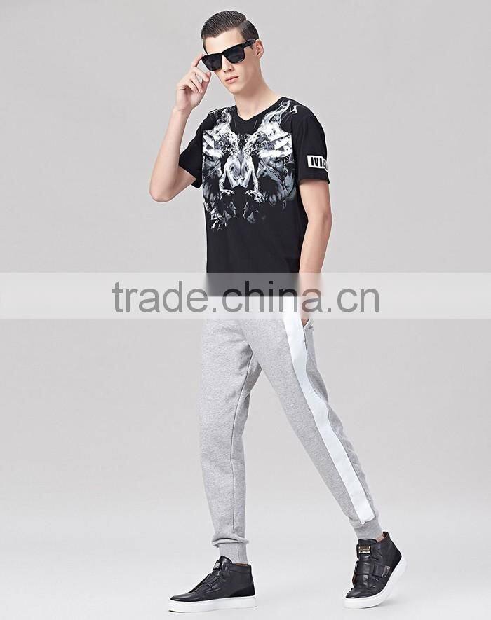 Popular wholesale classic grey and white men's paneled joggers