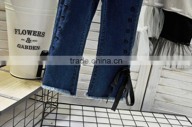 2-7 years Wholesale 2017 Hot Selling Girls Denim Bow Pants Autumn Holes Fashion Girls Jean Flare Pants