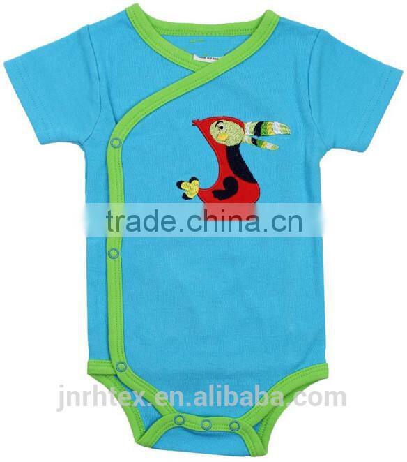 3-6 months applique bird summer wear short sleeve newborn organic cotton baby toddler clothing with dobby