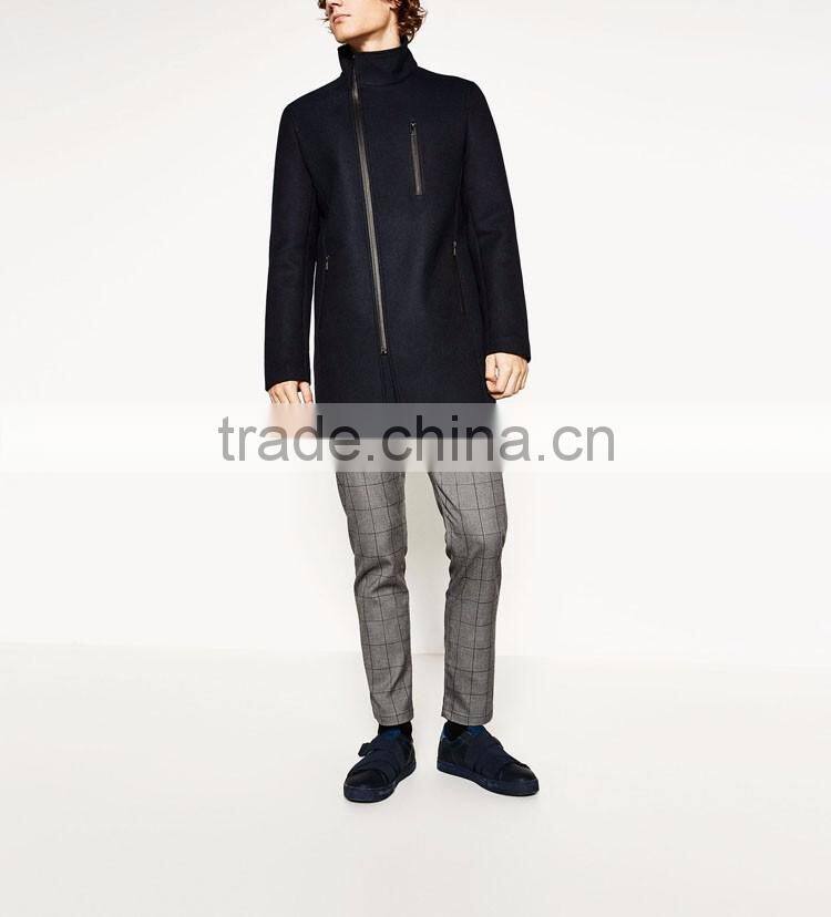 Mens basic slim version winter jackets chimney collar coat with zipper