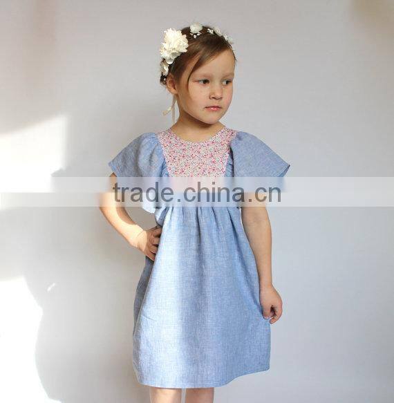 vintage floral printing 100% linen girls fancy dresses 3-5 year old girl dress kids clothing wholesale