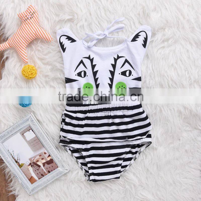 S60681B 2017 New infant baby rompers cotton sleeveness zebra stripe climbing clothes