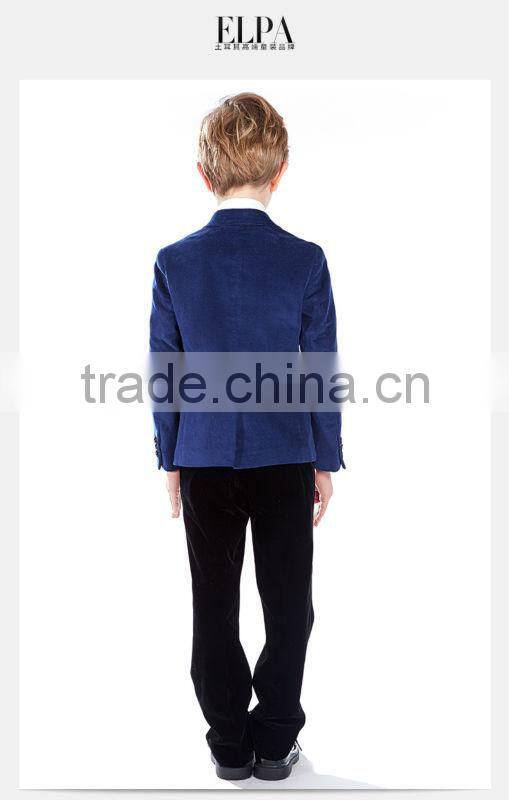 2016 New style ELPA NXB0030 hot sale Plus size British Style Blue Velvet casual kids blazer with black elbow patches
