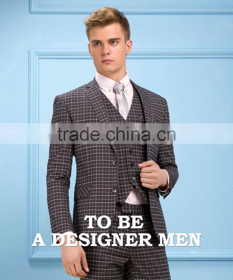 Daynoliao slim fit 3 pieces trendy woolen business suits plaid male suit for men