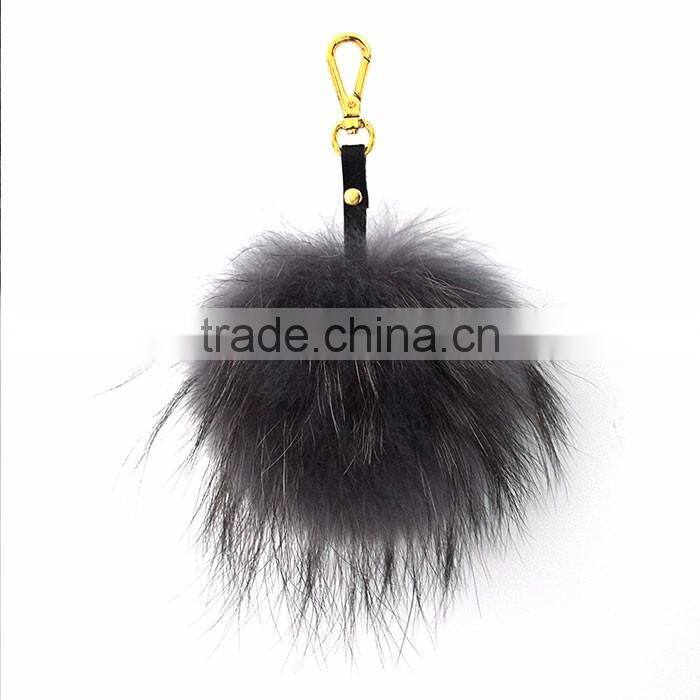 Myfur Hot Sell Raccoon Fur Pompom Keyring Fur Pom Pom Keychain