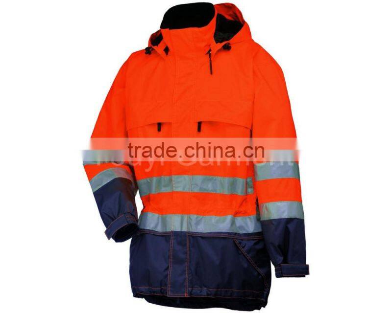 High Visibility Orange Road Safety Jackets Hood With Reflective Tape