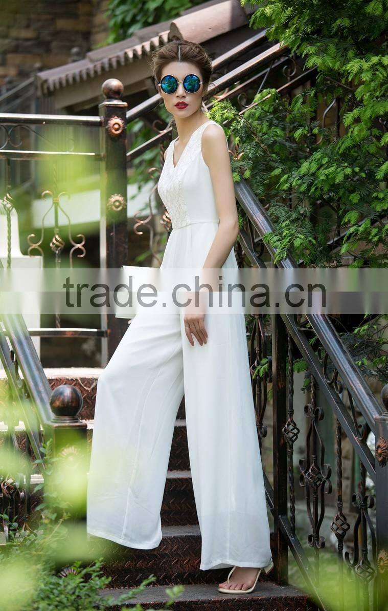fashion white chiffon one piece jumpsuit dress pants