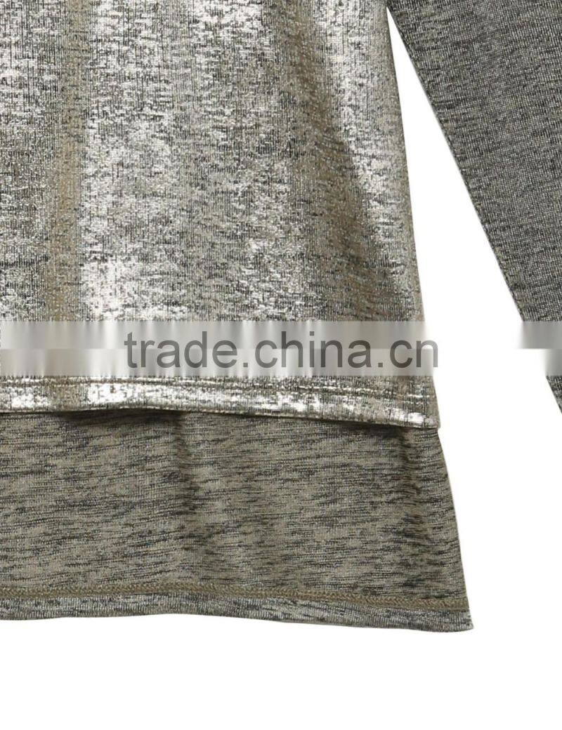 Ladies customized special fabric long sleeve short front long back Flashing soft t-shirt