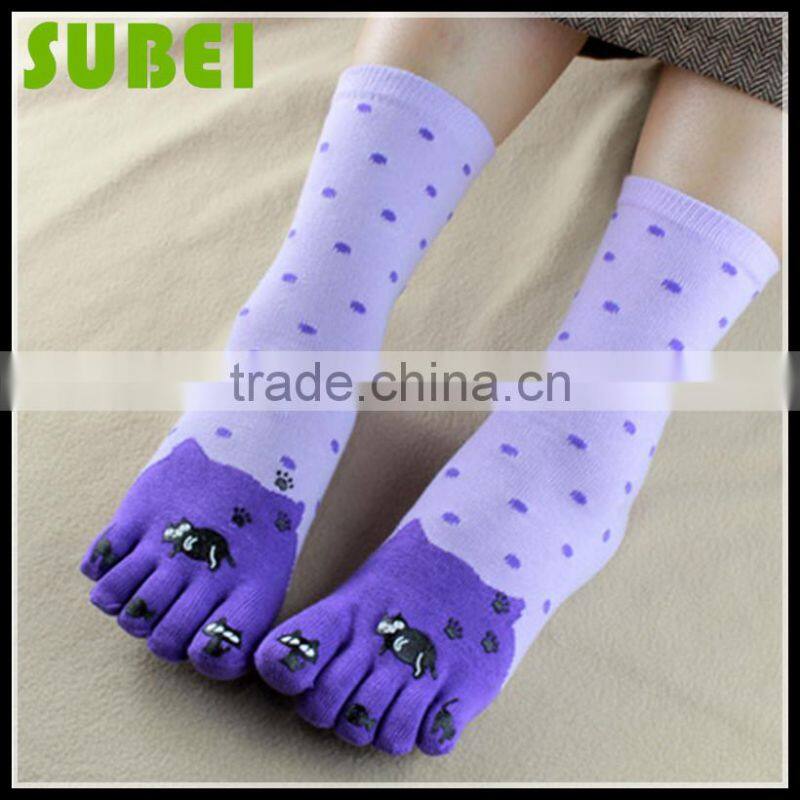 2015 Female warm five fingers socks,cotton and nightbird pattern socks,Quiet and sweet