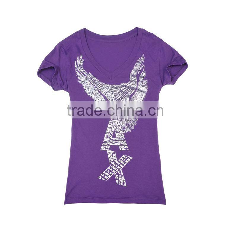 v neck lady cotton t shirt oem factory