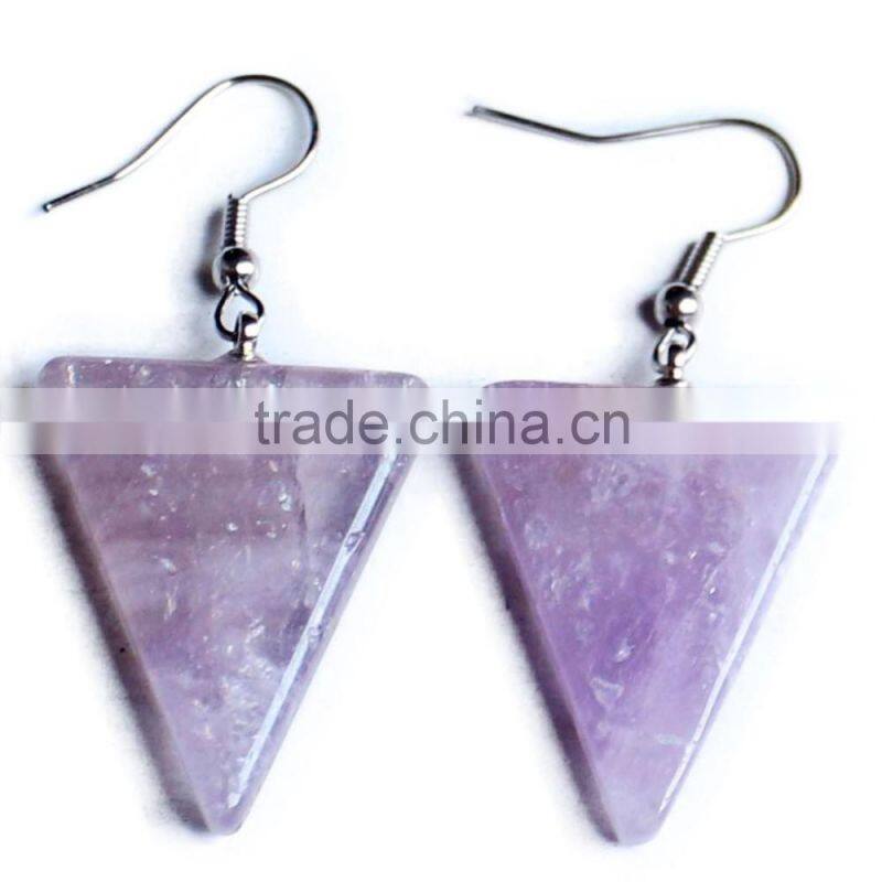 Triangle Shape Crystal Amethyst Natural Stone Drop Earrings