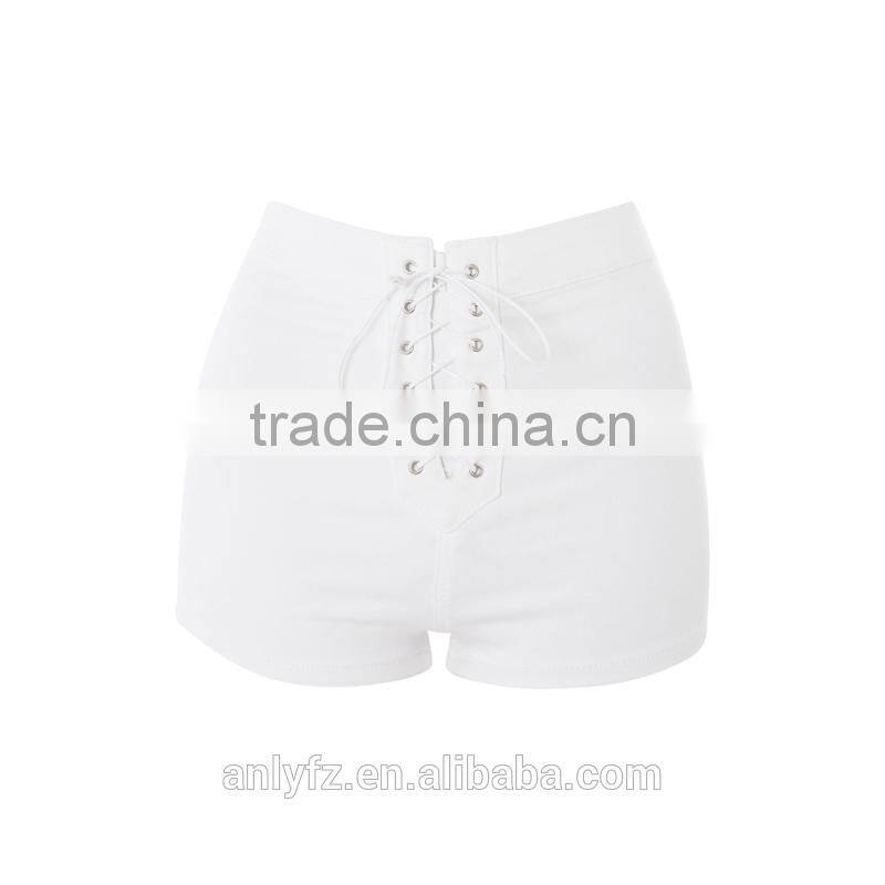 Wholesale new arrival trendy casual apparel lace up high waisted blank shorts women