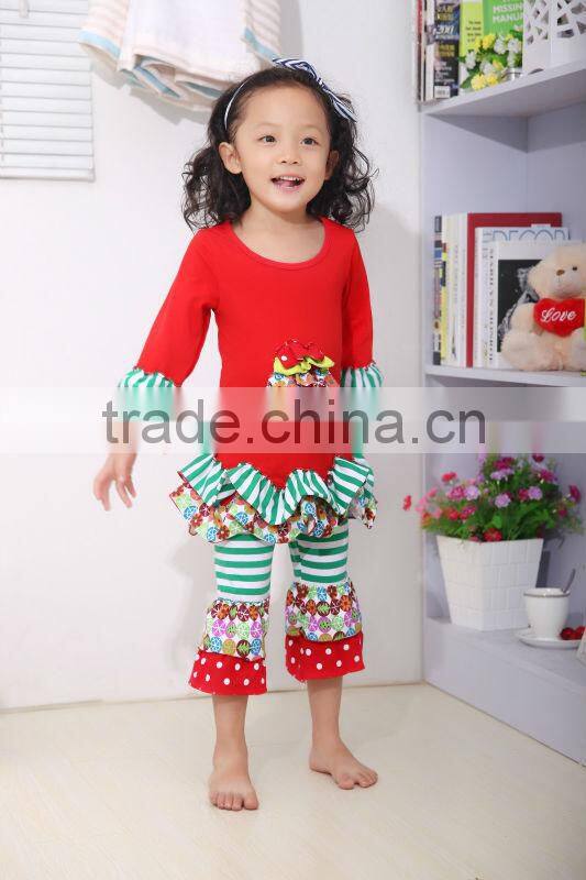 2014 New styles Cotton Girl Outfit Christmas Turkey Outfit Top and pants with ruffles in sets