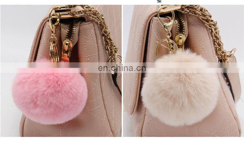 2016 Beautiful and Softly Multicolor Fur Ball Keychain Genuine Rabbit Fur Pom Pom Key Chain