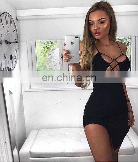 Fashion Women Sexy Spaghetti Strap Cross Front Split Bodycon Club Dresses Cothes Wholesale Dropship