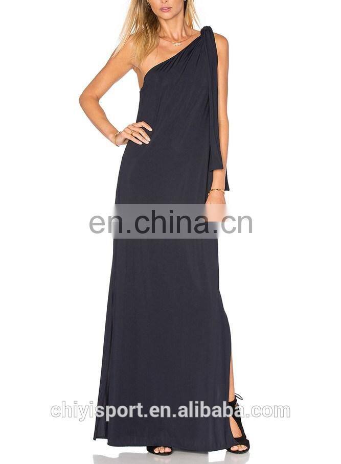 2016 Wholesale Factory Direct Women Black One Shoulder Long Maxi Dress