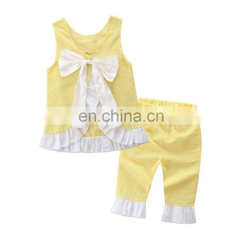 Girls Summer Clothing Sets Kids grid Sundress & pant Outfit solid color