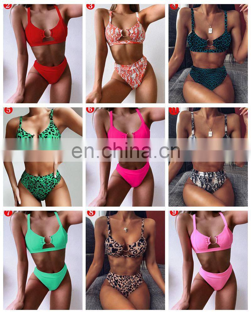 10 colors sexy Green leopard snake print bikini set solid plain color swimsuit Swimwear Female