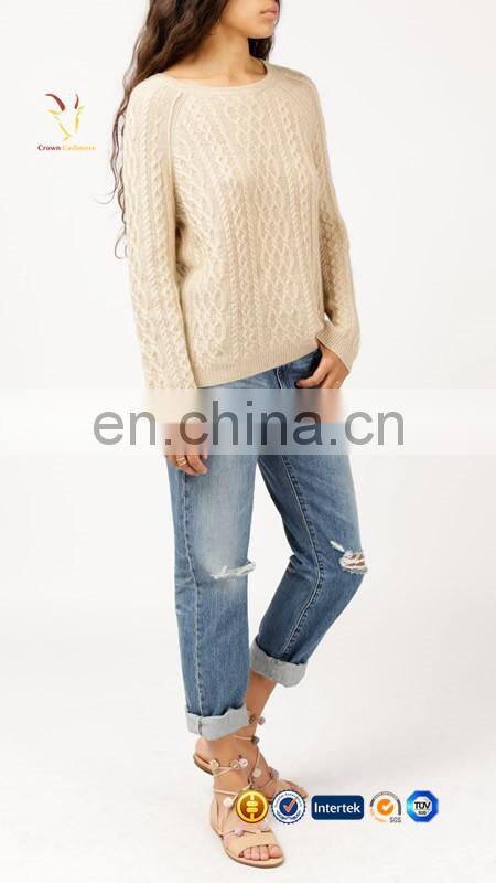 Light Color Latest Design Ladies Wool Cable Knit Sweater