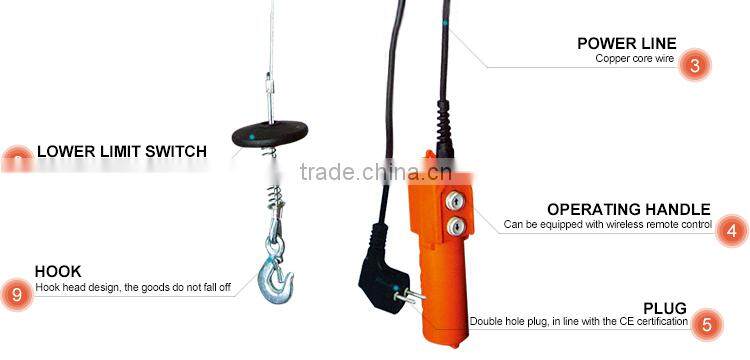 220V Mini Electric Hoist Wireless Remote Control