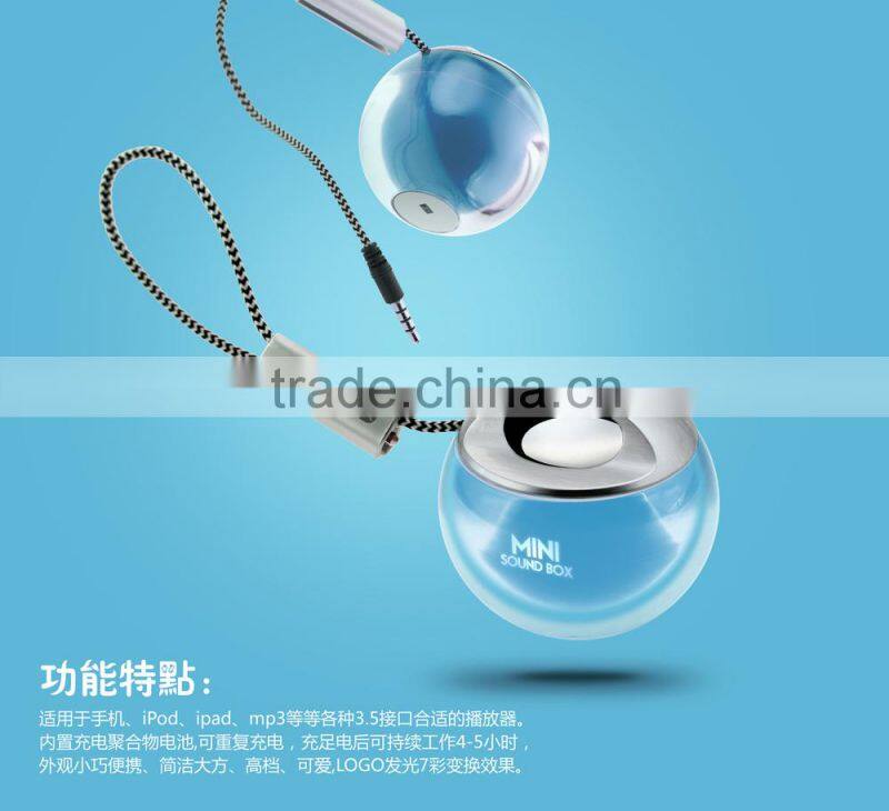 Portable active wireless flash led light mini speaker 2015 mobile phone accessories