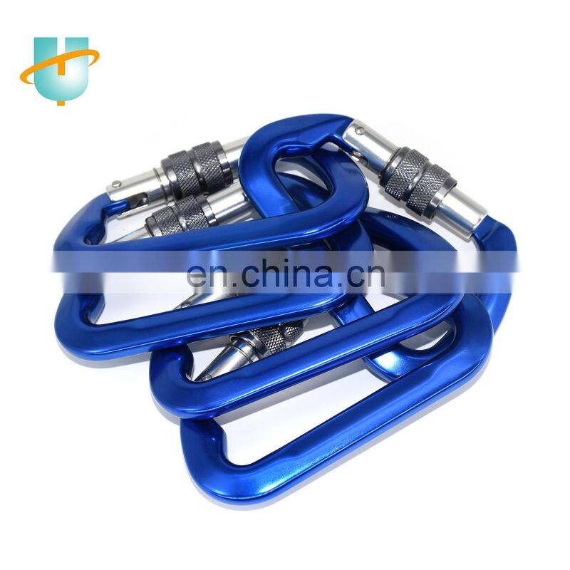 D Shape Aluminium Outdoor Hiking Hanging Hook Camping Anodizing Surface 12KN Carabiner Hook for Dog Leashes