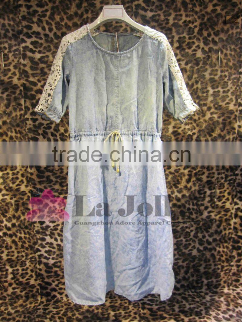 2016 Summer Ladies Lace Short-Sleeve Denim dresses for women