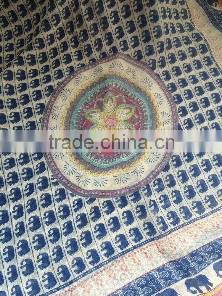 2016 Newest Vintage Blue Small Elephant Printed Women Cotton Scarf with Tassels