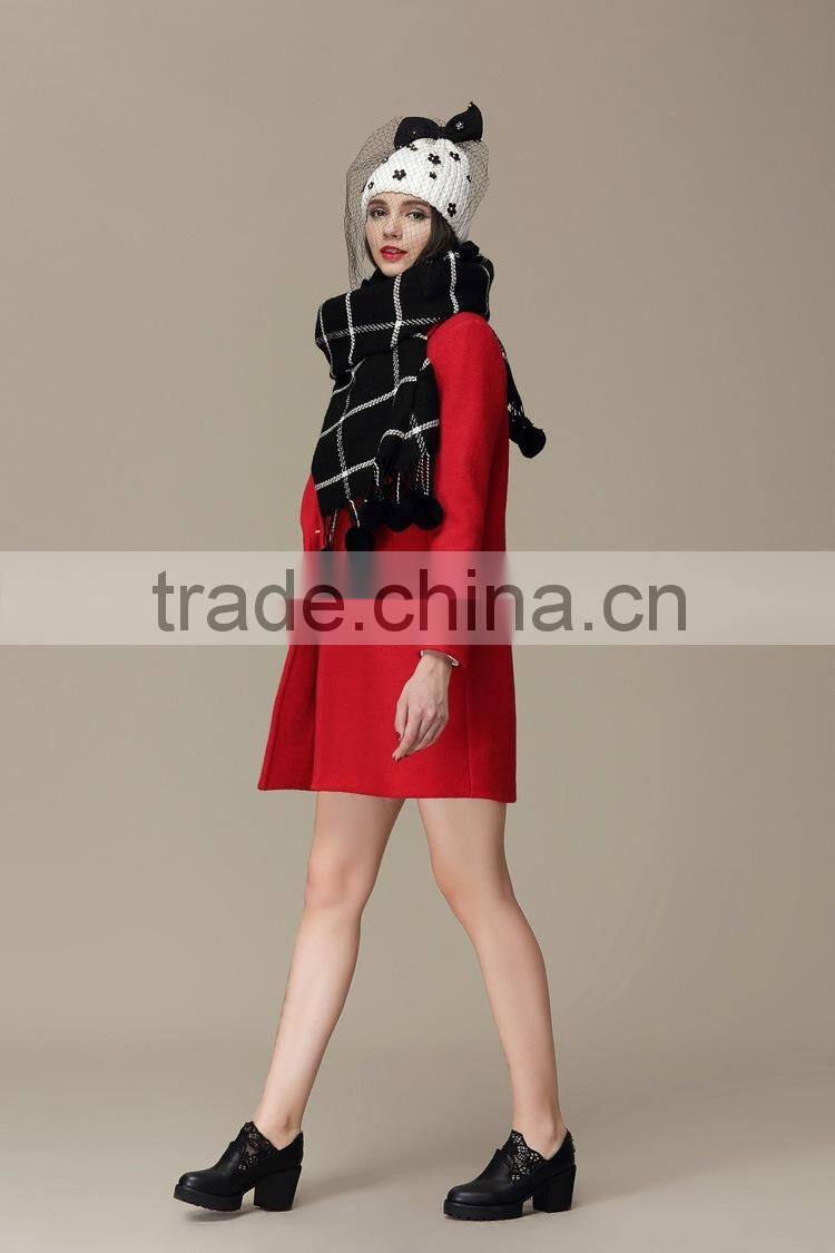 New Design Checked Plaid Acrylic Ball Fashion Ladies Winter Scarf