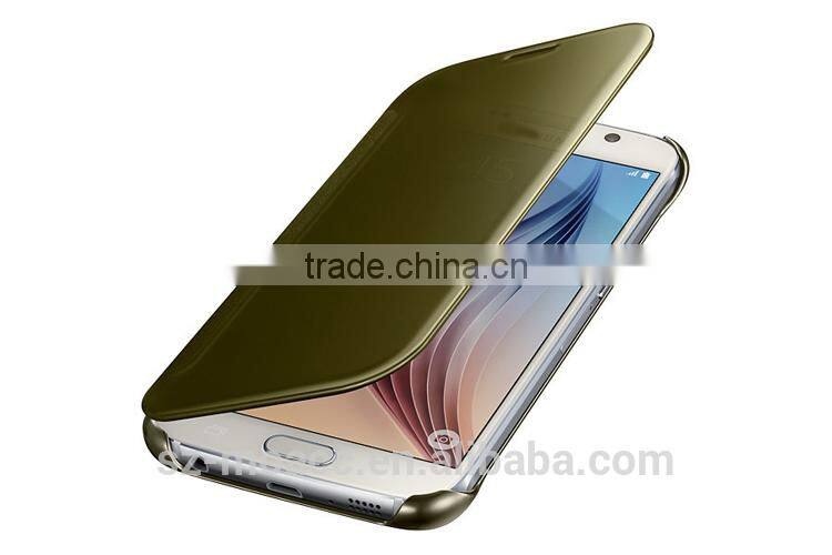 Clear View Hyperbolic Mirror Flip Smart Leather Case Cover for Samsung Galaxy S6