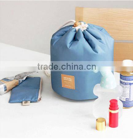 Cylindrical bundle mouth portable nylon cosmetic bag
