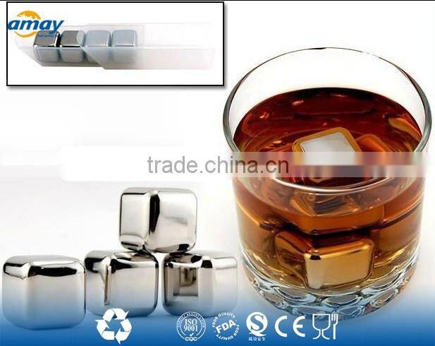 8pcs Stainless Steel Ice Cubes Glacier Rocks Whiskey Ice Stones + velvet bag