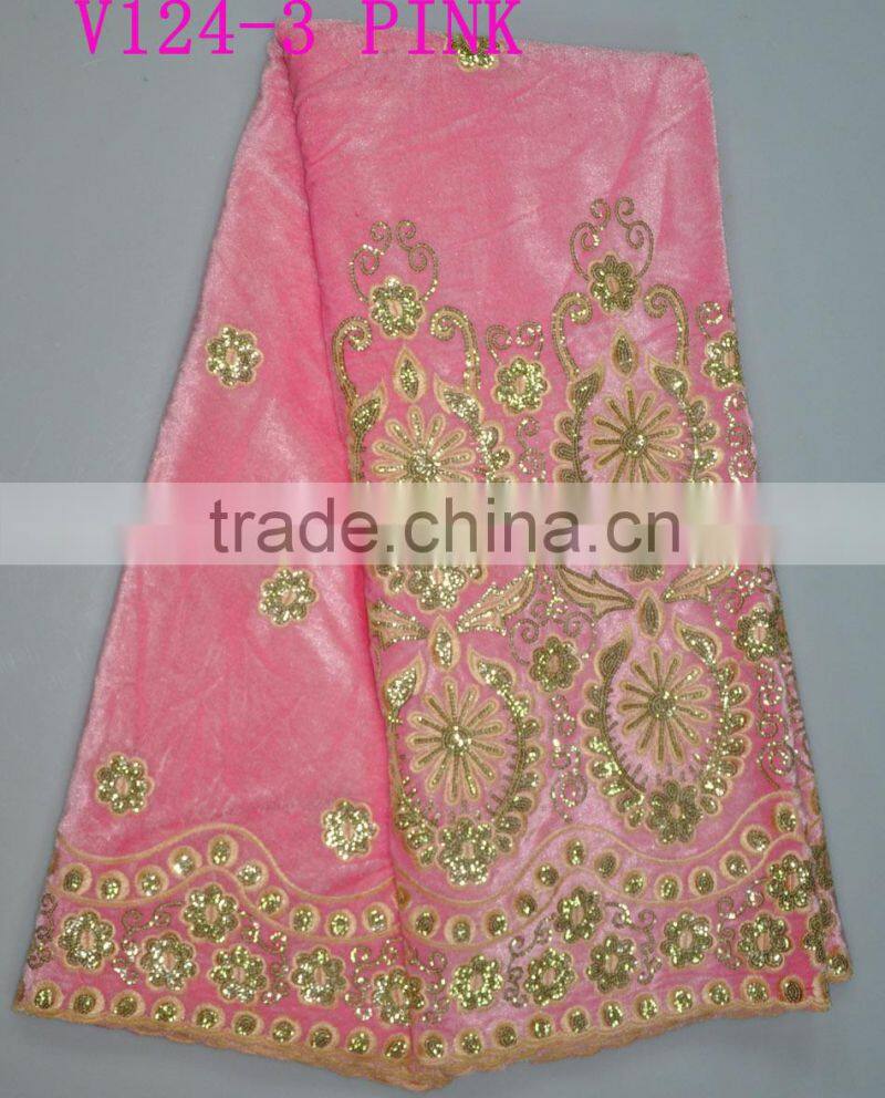 V124-1 lemon embroidered velvet lace with sequins