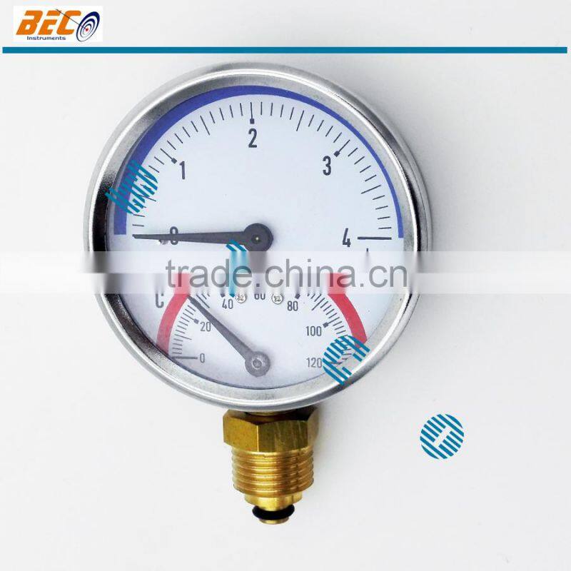 High perfermance painted steel case compound hydraulic temperature pressure gauge