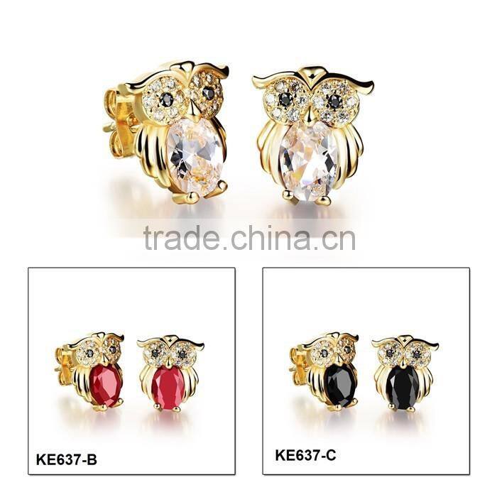 red CZ stone fashion jewelry 2016 owl women girl earring