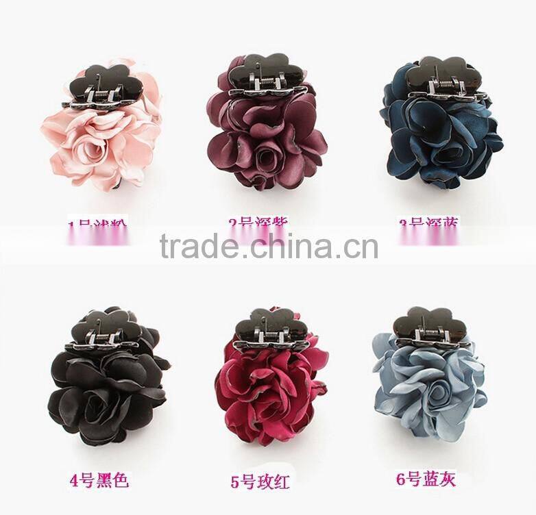 Grey Blue Satin Flower Hair Claw,Burned Flower Women Claw Clip