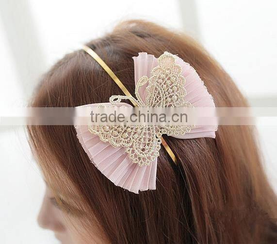 Unique Wavy Chiffon Hair Bows,Crochet Butterfly With Chiffon Bow