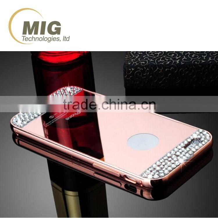 For iphone mobile phone accessory mirror back electroplating border phone case for apple iphone 6 6s plus