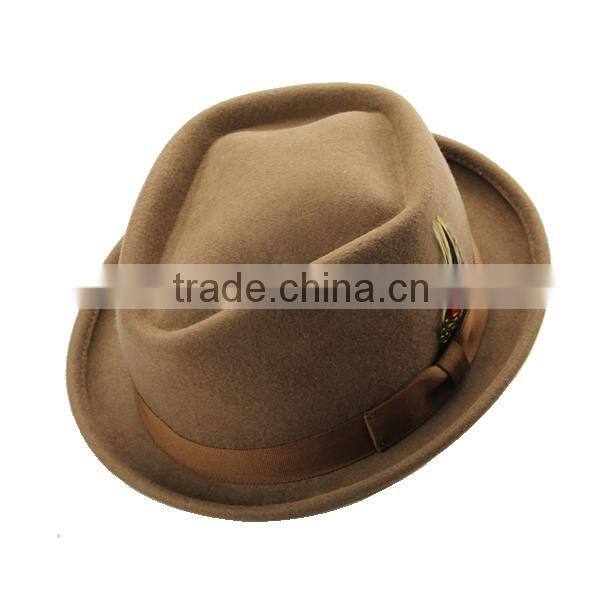 High Quality Felt Hat , Fedora Wool Hats With Feather