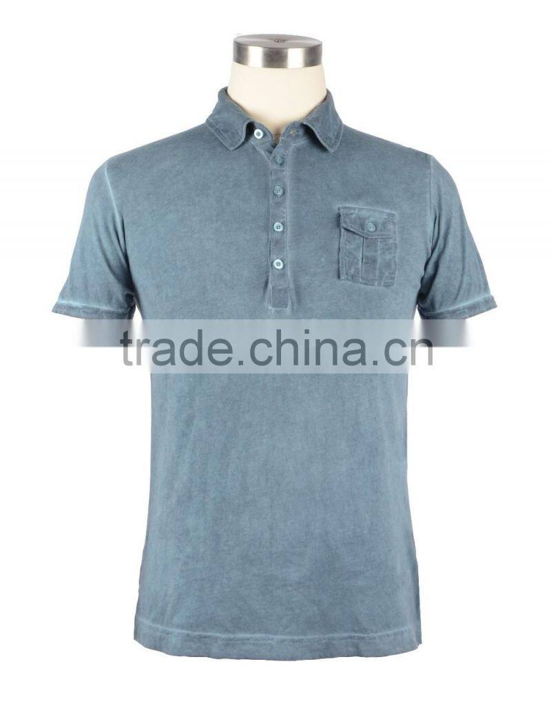 Men's 100% cotton knit fabric cold dyed technics short sleeved T-shirt with chest pocket