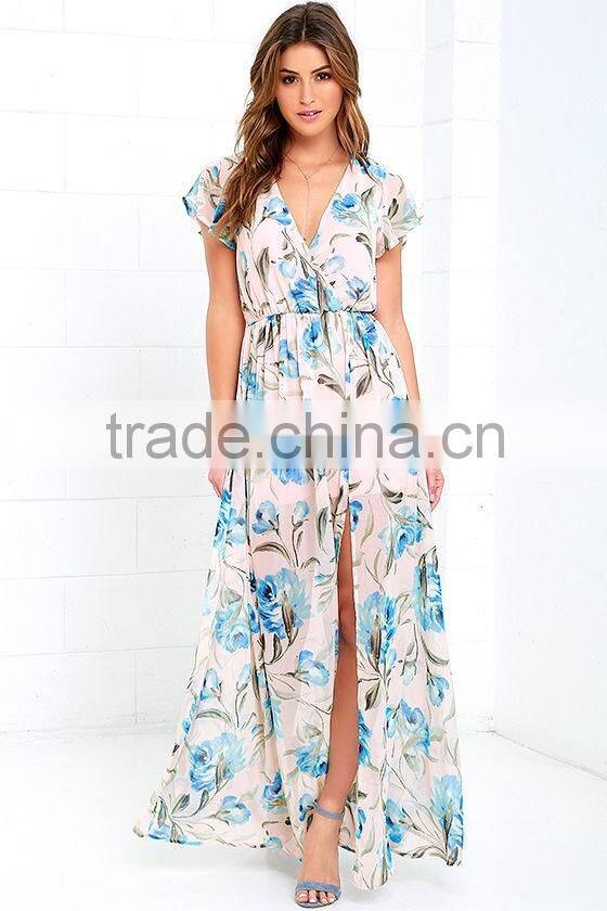 Best Selling Items Peach Pink Floral Print Maxi Dress