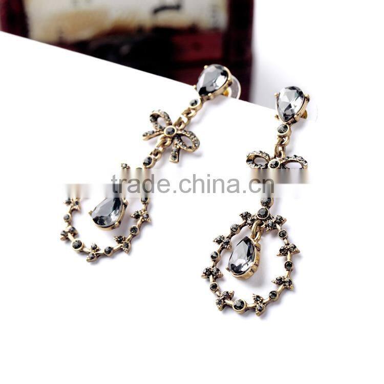 Black waterdrop crystal pendant earring wholesale Fashion crystal bowknot alloy drop earring
