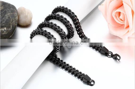 2016 wholesale 6MM high polished stainless steel fancy black plated franco chain necklace